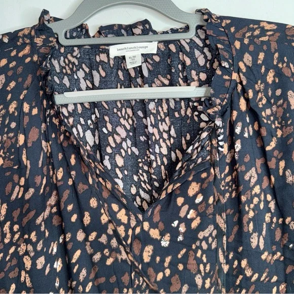NWT beachlunchlounge Black Dress with Brown Spot Print, Long Sleeve Lined - Picture 3 of 11